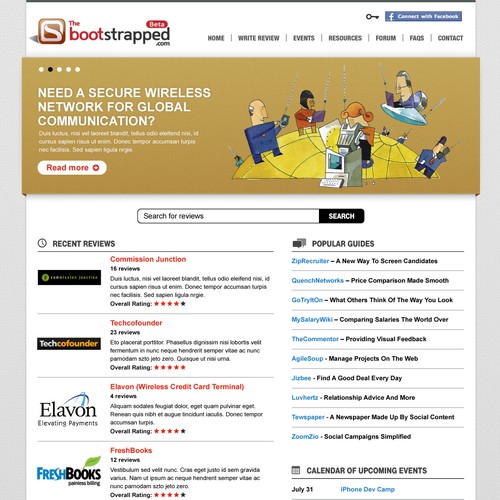 Portal website with the title 'Bootstrapped: home page redesign'