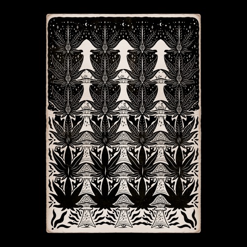 Spiritual artwork with the title 'M.C. Escher inspired Illustration/Shirt design for fellow psychonauts.'