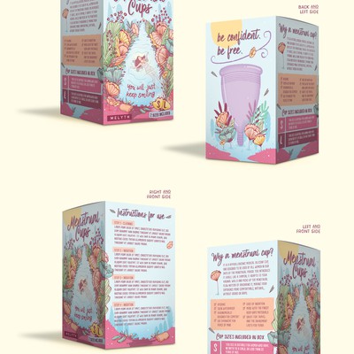 Illustrated and feminine design for menstrual cups package