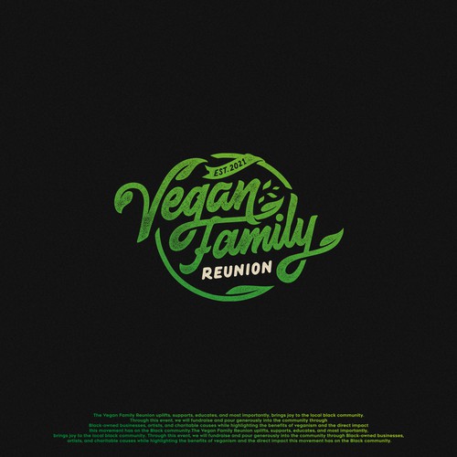 Hand-lettered logo with the title 'Vegan Family Reunion'