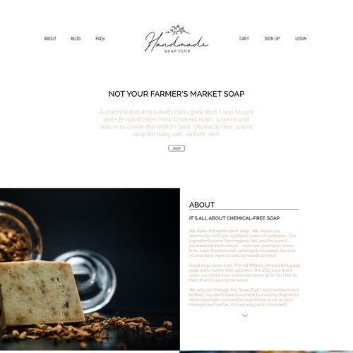 Sophisticated website with the title 'Handmade Soap Company Web Page'