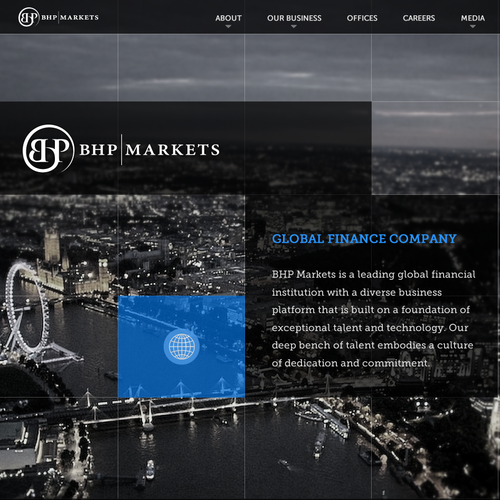 Background design with the title 'Redesign of a corporate finance website'