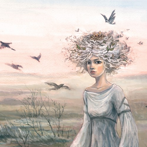 Girl artwork with the title 'Illustration for the first book of a fantasy series'