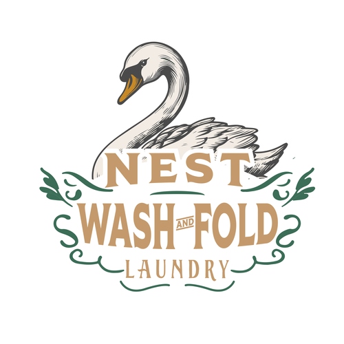 Laundry design with the title 'Nest Wash – A Vintage French-Inspired Logo Design'