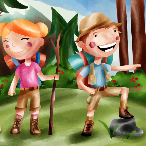 Forest artwork with the title 'First Camping Trip'