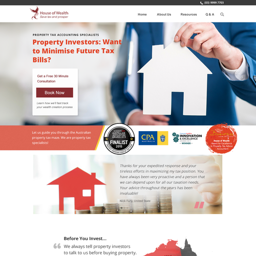 House website with the title 'award winning Aussie accounting firm'