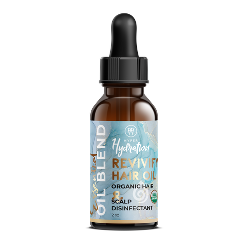 Oil label with the title 'Revivify Hair Oil label design'