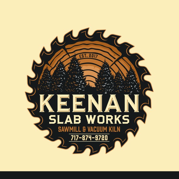Saw design with the title 'Keenan - logo for sawmill business and vacuum lumber drying kiln'