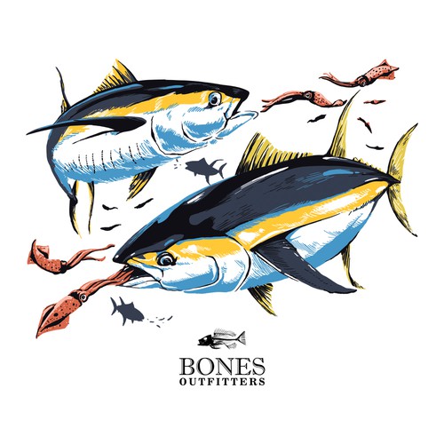 Fish design with the title 'Yellow tail Frenzy illustration'