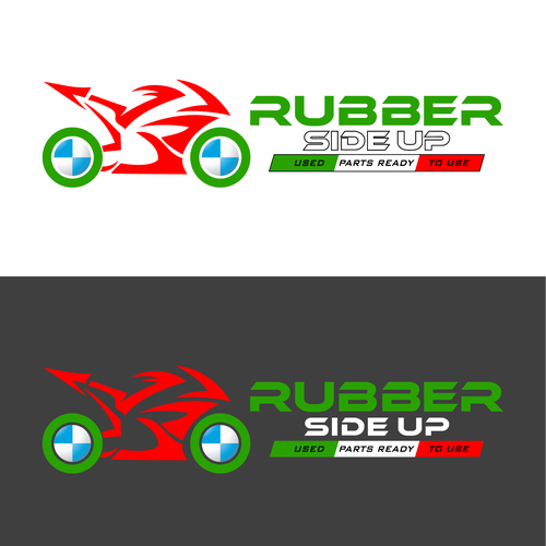 Motorsport logo with the title 'Rubber Side Up'