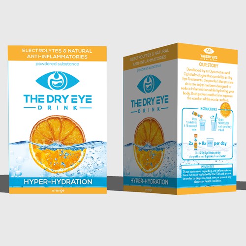 Pills packaging with the title 'THE DRY EYE DRINK'