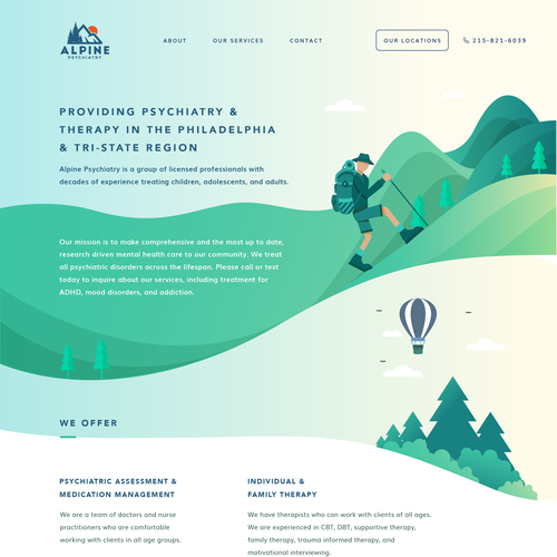 Artificial intelligence website with the title 'Web Design for Alpine Psychiatry'