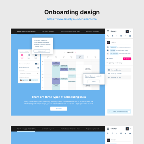 Management website with the title 'Onboarding app x Design and development'