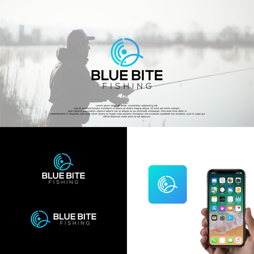 Fisherman logo with the title 'Blue Bite Fishing'