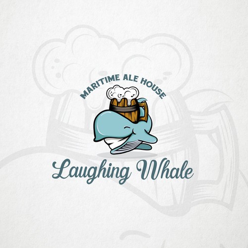 Whale design with the title 'Laughing whale - Logo for the Pub'