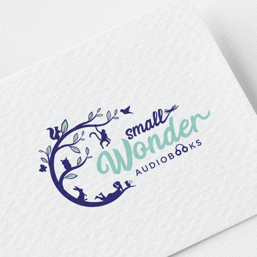 Kid's clothing logo with the title 'Smart and whimsical logo for small wonder audiobooks for kids!'