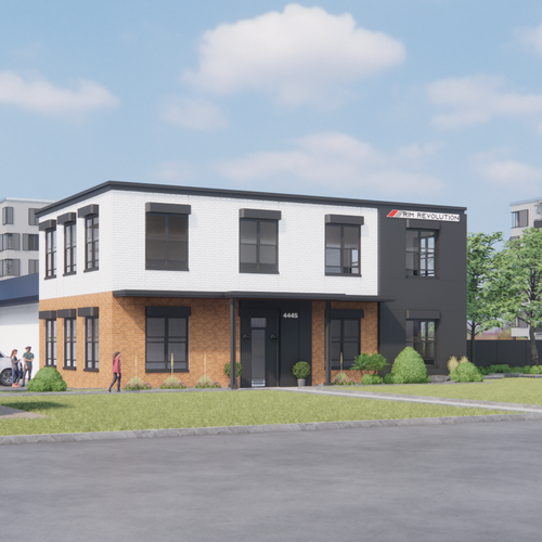 3-dimensional design with the title 'Modern Industrial / Flex Building Facelift'