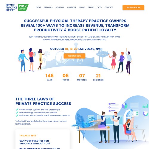 Speaker design with the title 'Landing page design for Physical Therapy business'