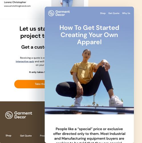 Funnel design with the title 'Email Template for a Merchandise printing company'