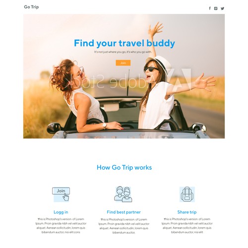 Page design with the title 'Landing page for Go Trip agency'