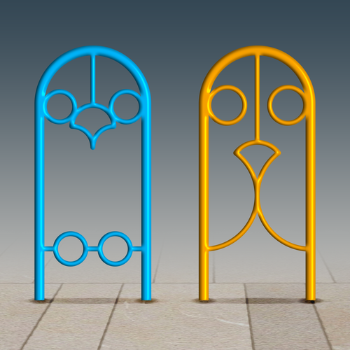 Urban art design with the title 'Urban furniture, bike racks'