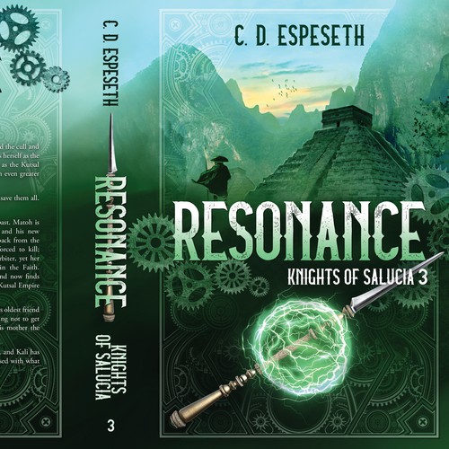 Action design with the title 'Resonance - Knights of Salucia book 3'