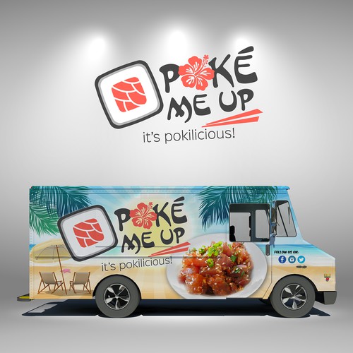 Food truck design with the title 'Poke Me Up Food Truck '