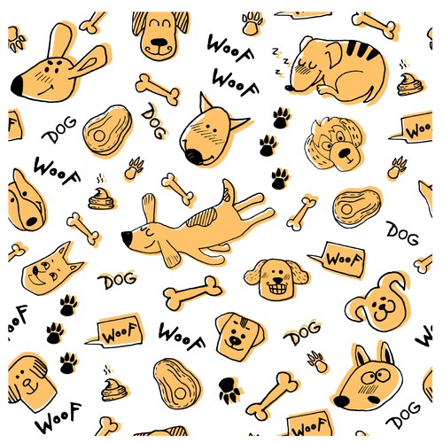 Seamless design with the title 'Funny dogs pattern '