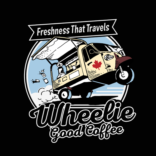 Food truck design with the title 'Wheelie Good Coffee'