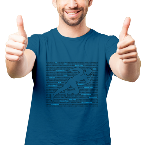 Blue t-shirt with the title 'Sprinter, T-shirt design'