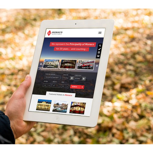 Travel website with the title 'Tablet View - Monte-carlo.mc Homepage'