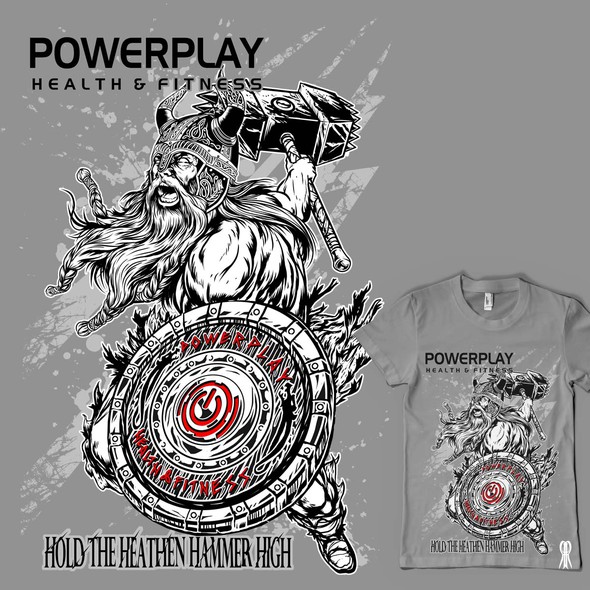 Viking design with the title 'Create a Must Have T-Shirt Print Design for an Awesome Heavy Lifting Gym'