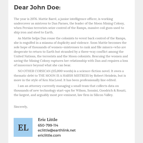 Mail design with the title 'An email to literary agents'