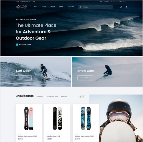 Homepage website with the title 'True Yonder eCommerce Design'