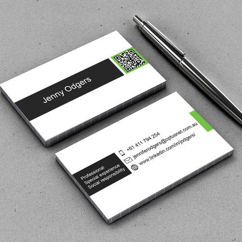 QR code design with the title 'Create a new business card for a corporate affairs professional'