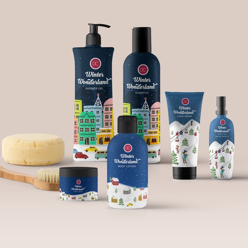 Photoshop design with the title 'Label packaging for Accentra winter collection'