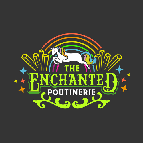 Rainbow design with the title 'The Enchanted Poutinerie'