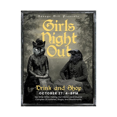 Black cat design with the title 'Girls Night Out Halloween Poster'