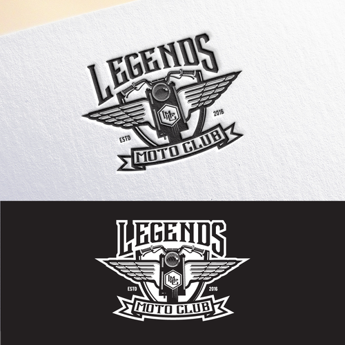 Garage door logo with the title 'Legends Motorcycle Club'