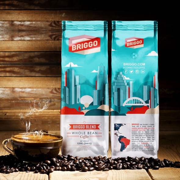 Flat packaging with the title 'BRIGGO COFFEE'