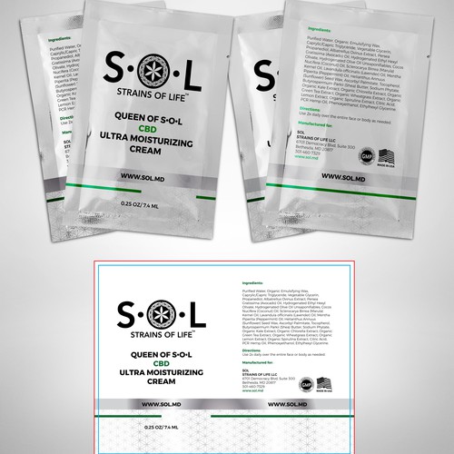 White background design with the title 'Moisturizing cream packet design'