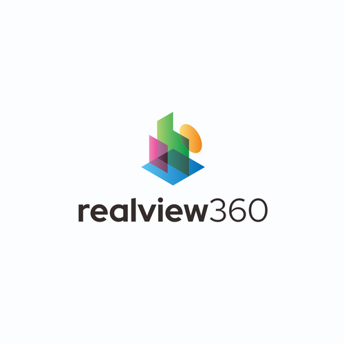 3D logo with the title 'Overlapping colors logo for real estate visualisation software: realview360'