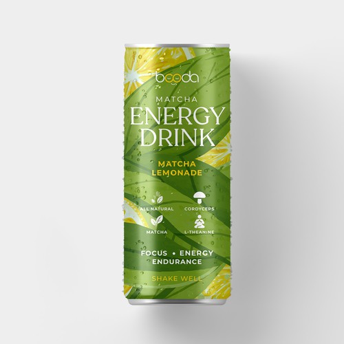 Lemonade design with the title 'Matcha Energy Drink Can Label Design'