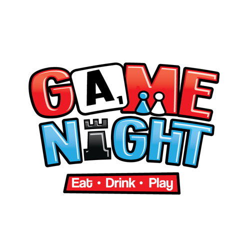Board game design with the title 'Game Night Bar Cafe'