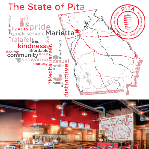 Word cloud design with the title 'Edgy Map Mural for Regional Chain'