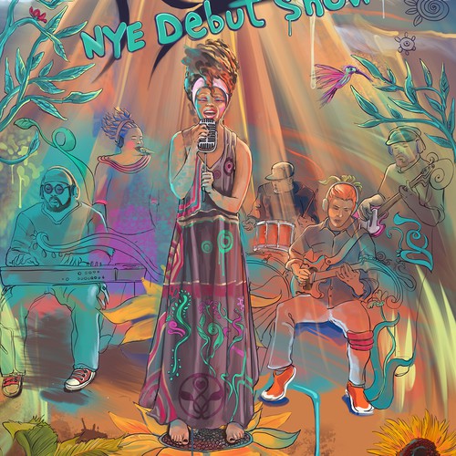 Painting design with the title 'Concert poster for Mama J debut show'