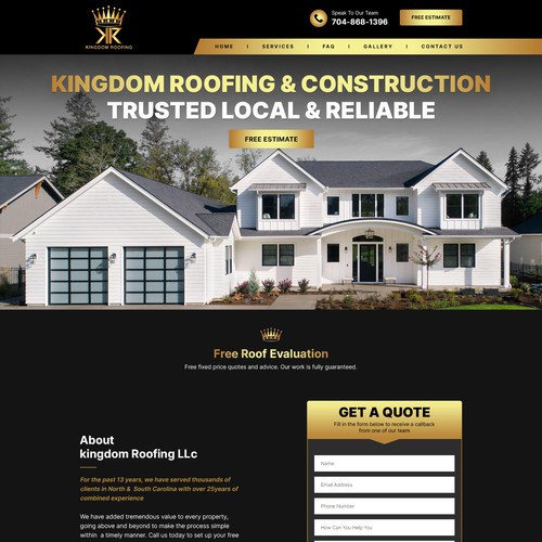 Construction website with the title 'kingdomroofingllc'