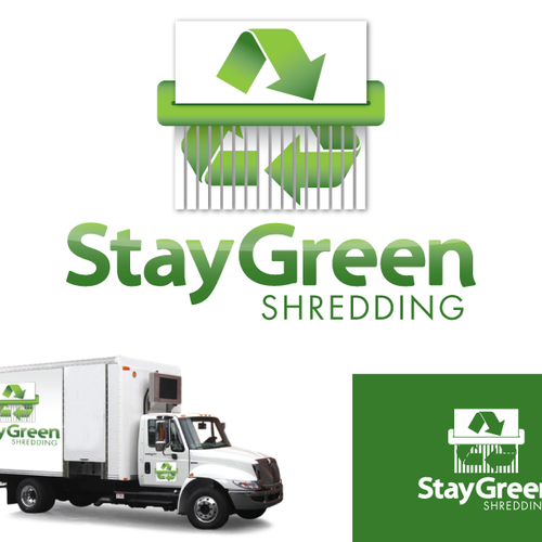 Recycling logo with the title 'Help Stay Green Shredding with a new logo'