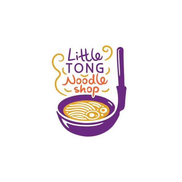Orange and purple logo with the title 'Fun logo for noodle shop '
