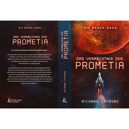 Science-fiction book cover with the title 'Das Vermächtnis Der Prometia'